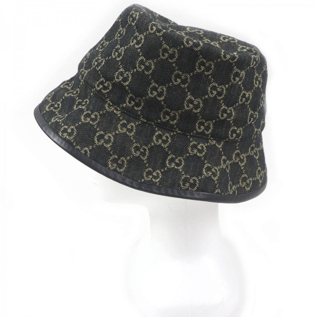 GUCCI hat 576371 Outer: 100% cotton, Lining: 55% cotton, Lining: 45% rayon, Part: Cowhide black mens Used Authentic