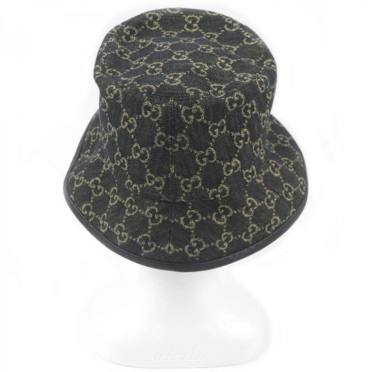 GUCCI hat 576371 Outer: 100% cotton, Lining: 55% cotton, Lining: 45% rayon, Part: Cowhide black mens Used Authentic