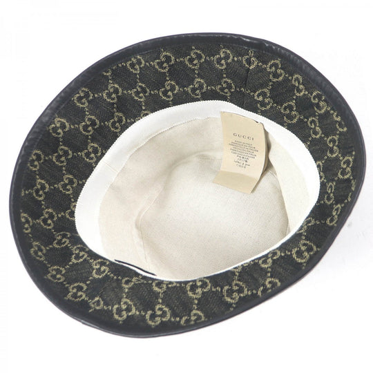 GUCCI hat 576371 Outer: 100% cotton, Lining: 55% cotton, Lining: 45% rayon, Part: Cowhide black mens Used Authentic