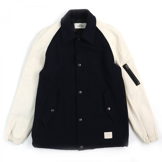 COACH Jacket E1602-3501 Outer: 77% wool, Outer: 23% nylon, Lining: 100% polyester, Part: cowhide, Sleeves: goat leather Navy Ivory mens M Used Authentic