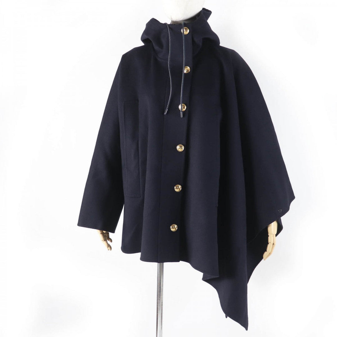 VALENTINO poncho WB3CG2A015E Main: 90% wool, Main: 10% cashmere, Leather: sheepskin, Lining: 100% cupra Dark navy Women 42 Used Authentic