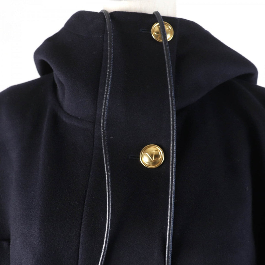 VALENTINO poncho WB3CG2A015E Main: 90% wool, Main: 10% cashmere, Leather: sheepskin, Lining: 100% cupra Dark navy Women 42 Used Authentic