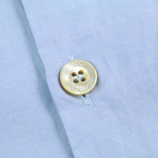 GUCCI Long sleeve shirt 521946 Outer material: 100% cotton, part: 53% rayon, part: 24% silk, part: 23% metal Blue gold mens 41|16 Used Authentic