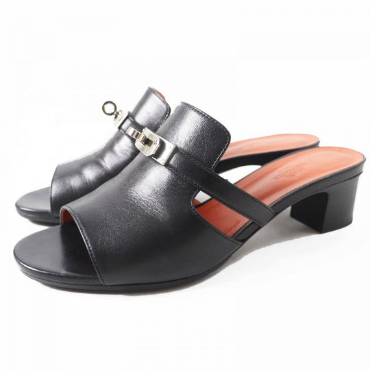 HERMES Sandals Main: Leather black candy Women 38 Used Authentic