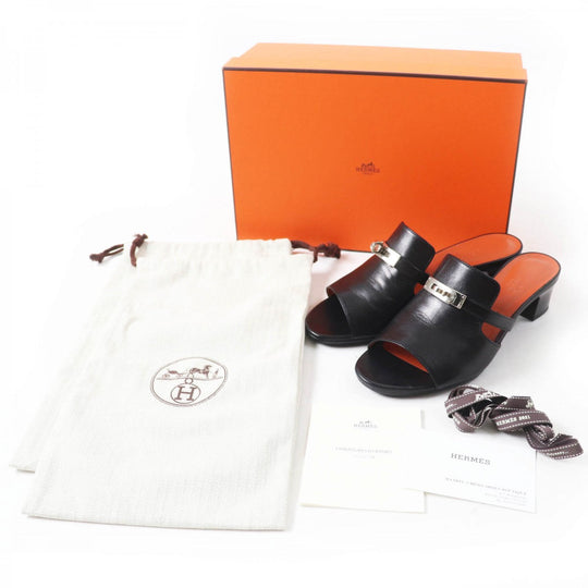 HERMES Sandals Main: Leather black candy Women 38 Used Authentic