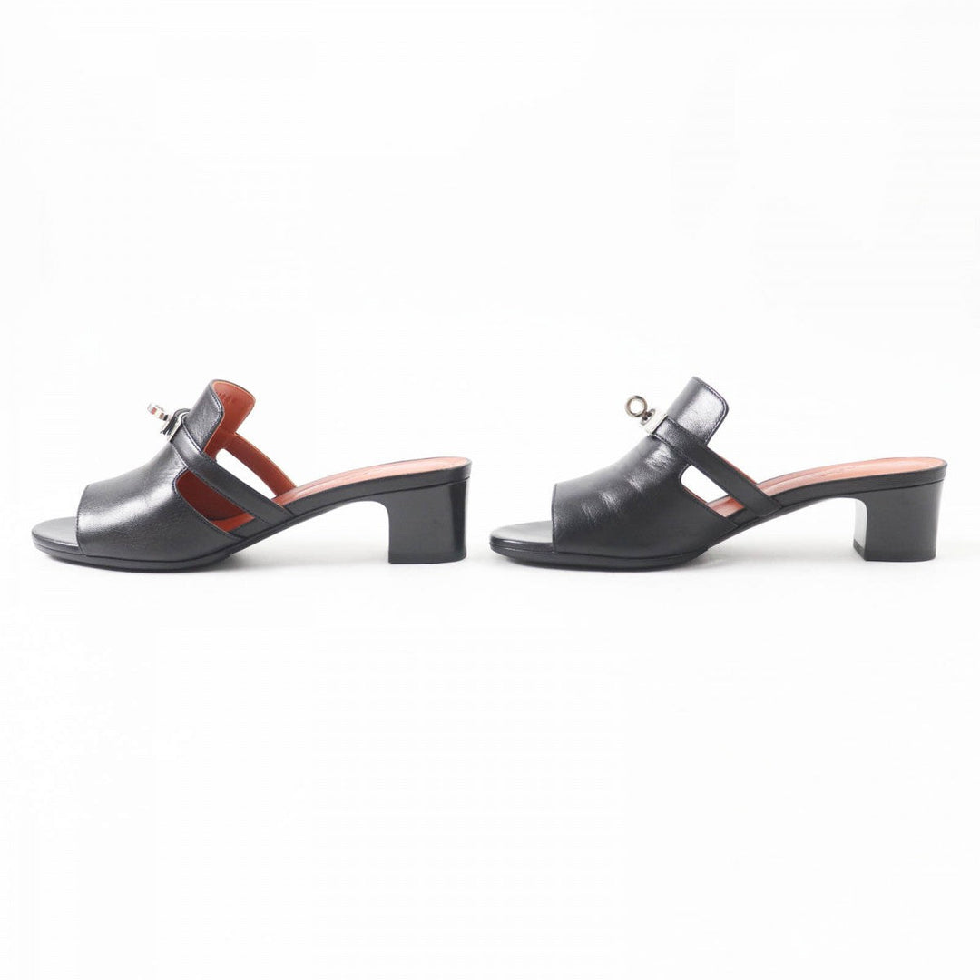 HERMES Sandals Main: Leather black candy Women 38 Used Authentic