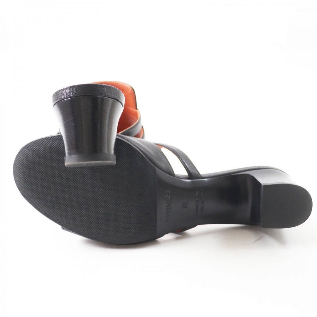 HERMES Sandals Main: Leather black candy Women 38 Used Authentic