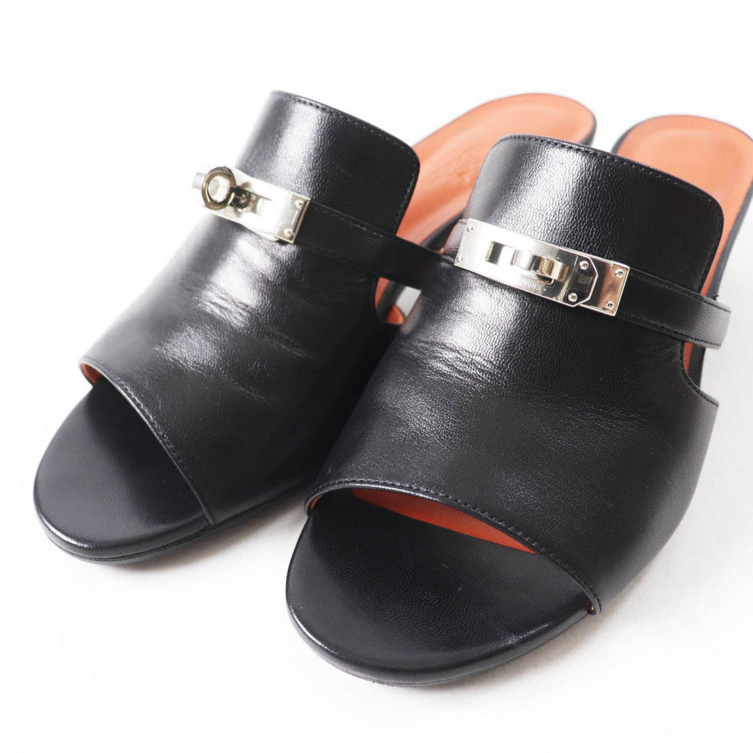 HERMES Sandals Main: Leather black candy Women 38 Used Authentic
