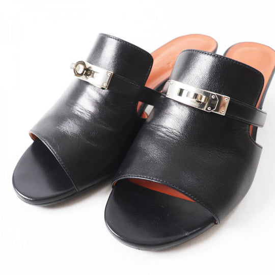 HERMES Sandals Main: Leather black candy Women 38 Used Authentic