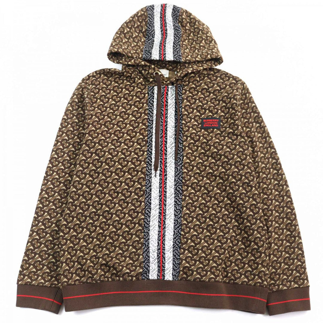 BURBERRY Hoodie 8018241 Main: 100% cotton, some: 96% cotton, some: 3% polyamide, some: 1% elastane Brown type All-over pattern mens M Used Authentic