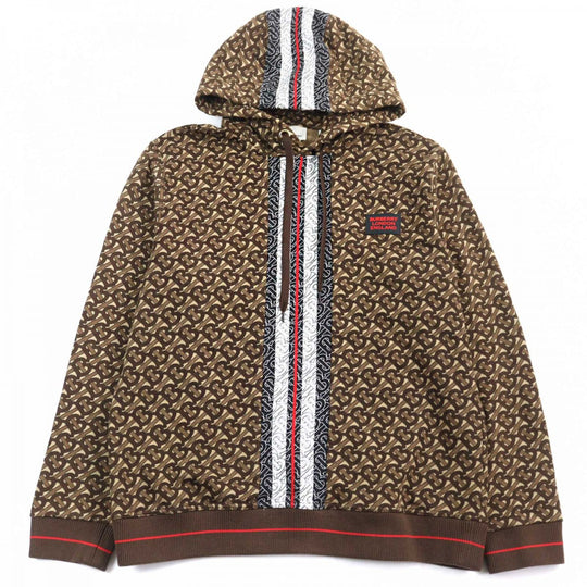 BURBERRY Hoodie 8018241 Main: 100% cotton, some: 96% cotton, some: 3% polyamide, some: 1% elastane Brown type All-over pattern mens M Used Authentic