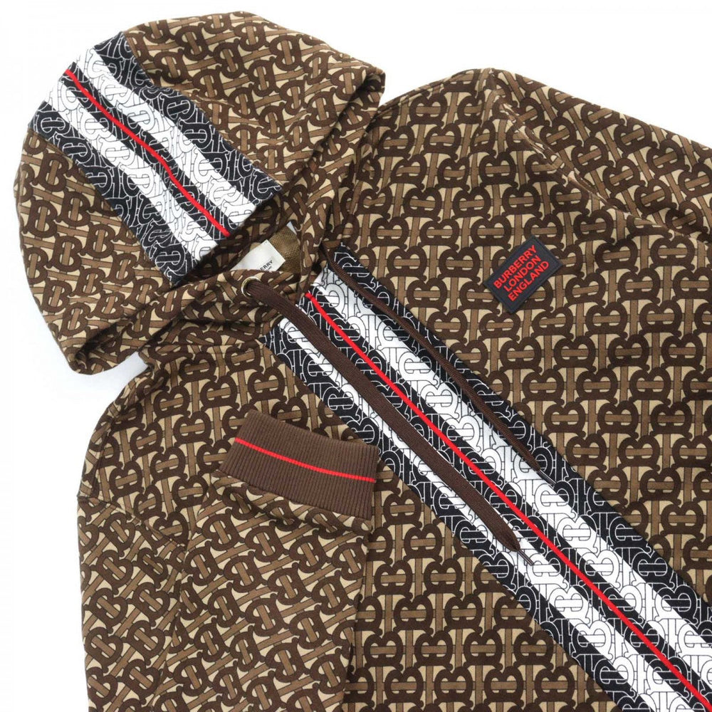 BURBERRY Hoodie 8018241 Main: 100% cotton, some: 96% cotton, some: 3% polyamide, some: 1% elastane Brown type All-over pattern mens M Used Authentic