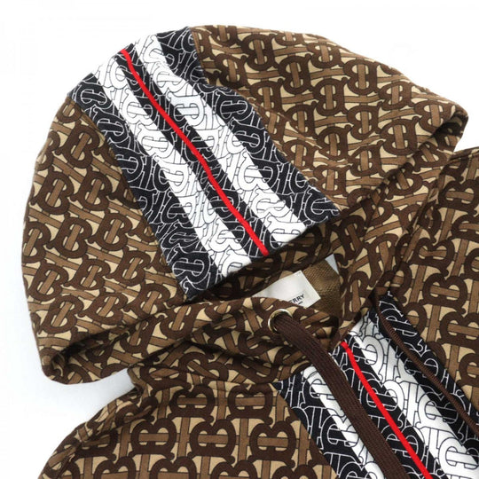 BURBERRY Hoodie 8018241 Main: 100% cotton, some: 96% cotton, some: 3% polyamide, some: 1% elastane Brown type All-over pattern mens M Used Authentic