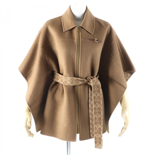 COACH poncho CU420 Main: 89% wool, Main: 8% cashmere, Main: 8% other, Part: cowhide Brown Double-faced wool cape Women XS Used Authentic