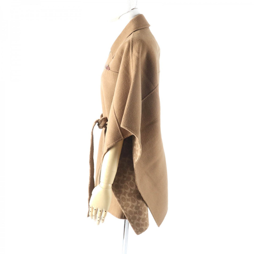 COACH poncho CU420 Main: 89% wool, Main: 8% cashmere, Main: 8% other, Part: cowhide Brown Double-faced wool cape Women XS Used Authentic