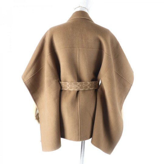 COACH poncho CU420 Main: 89% wool, Main: 8% cashmere, Main: 8% other, Part: cowhide Brown Double-faced wool cape Women XS Used Authentic