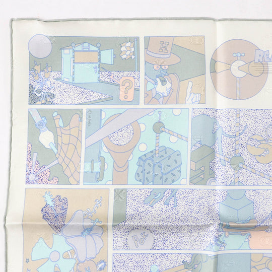 HERMES scarf Main: 100% silk Vert Amande White Beige Gavroche Ready Go Women Used Authentic