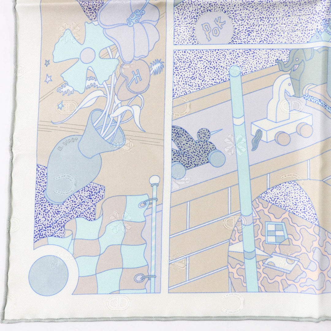 HERMES scarf Main: 100% silk Vert Amande White Beige Gavroche Ready Go Women Used Authentic