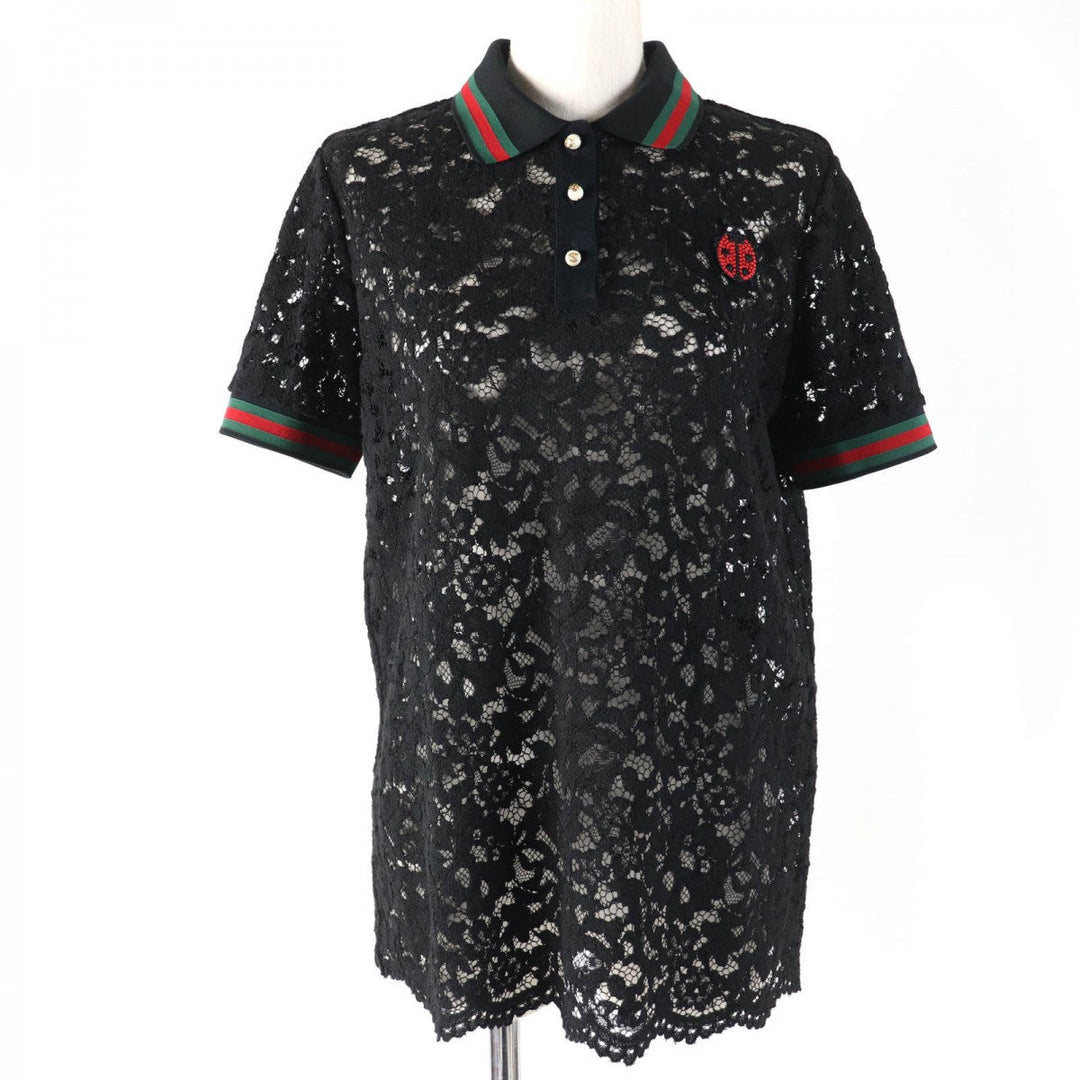 GUCCI Short sleeve polo shirt 434550 Main: 40% cotton, Main: 34% rayon, Main: 26% nylon, Part: 100% polyester black Women L Used Authentic