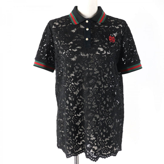 GUCCI Short sleeve polo shirt 434550 Main: 40% cotton, Main: 34% rayon, Main: 26% nylon, Part: 100% polyester black Women L Used Authentic