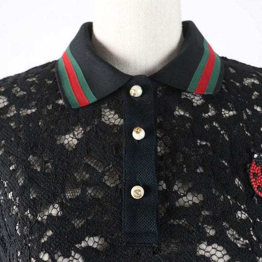 GUCCI Short sleeve polo shirt 434550 Main: 40% cotton, Main: 34% rayon, Main: 26% nylon, Part: 100% polyester black Women L Used Authentic