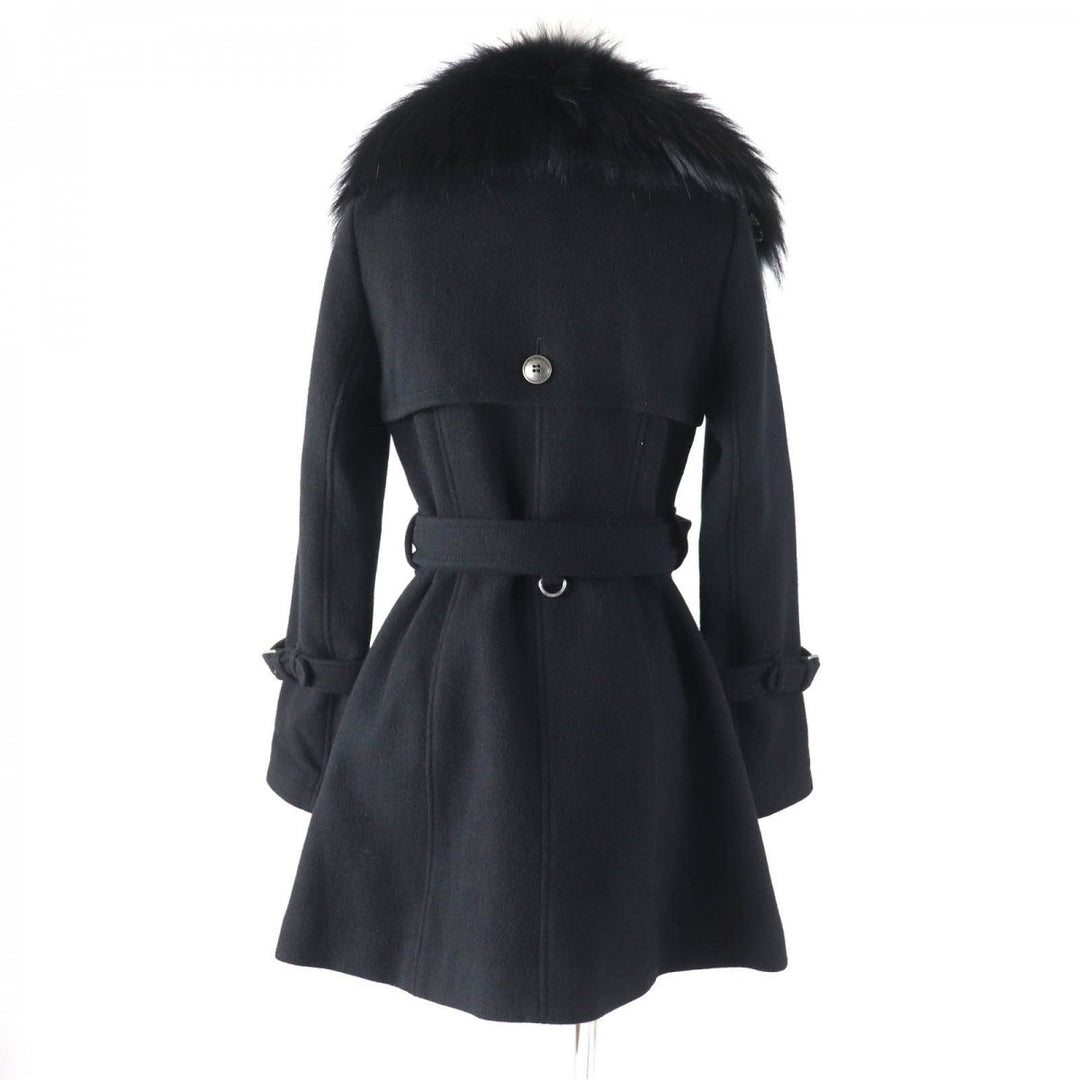 BURBERRY BLUE LABEL trench coat Outer material: 70% wool, Outer material: 30% angora, Fur: raccoon, Part: cowhide, Lining: 100% polyester black Women 38 Used Authentic