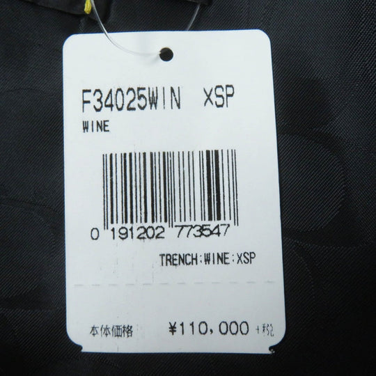 COACH trench coat F34025 Outer material: 68% cotton, Outer material: 32% polyester, Lining: 100% polyester, Leather part: cowhide wine-red Women XS Used Authentic