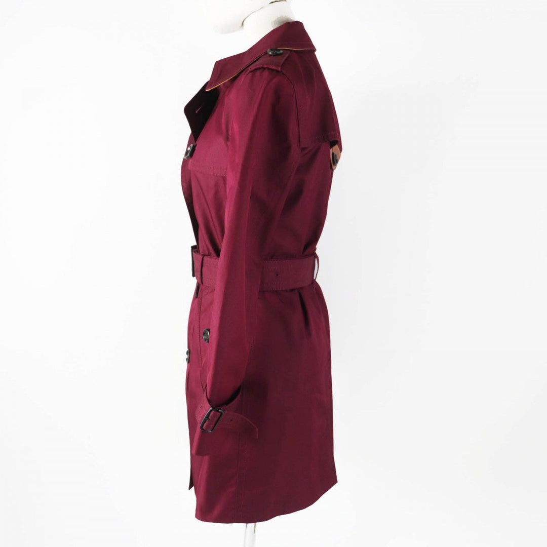 COACH trench coat F34025 Outer material: 68% cotton, Outer material: 32% polyester, Lining: 100% polyester, Leather part: cowhide wine-red Women XS Used Authentic