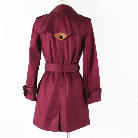COACH trench coat F34025 Outer material: 68% cotton, Outer material: 32% polyester, Lining: 100% polyester, Leather part: cowhide wine-red Women XS Used Authentic
