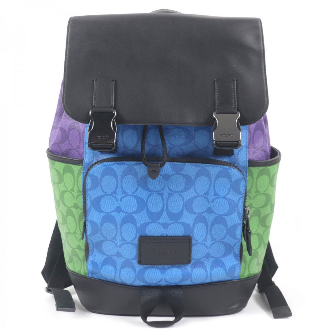 COACH Backpack C9837 Main: Leather multicolor Track Backpack In Blocked Signature Canvas mens Used Authentic