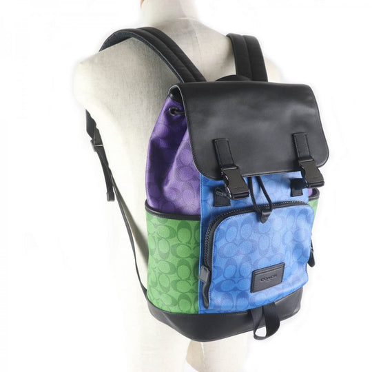 COACH Backpack C9837 Main: Leather multicolor Track Backpack In Blocked Signature Canvas mens Used Authentic