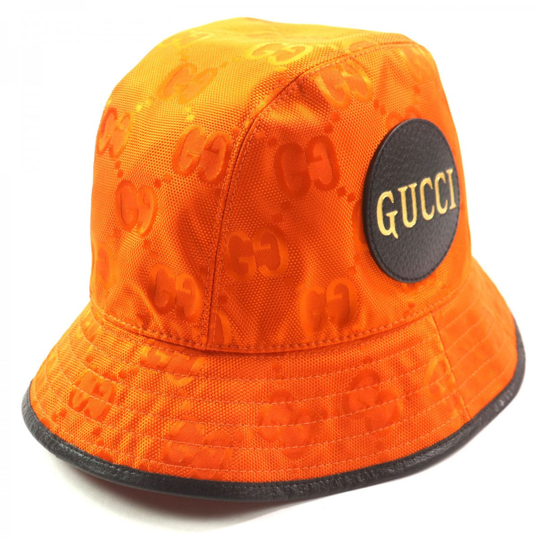 GUCCI hat 627115 Outer: 100% nylon, Lining: 100% cotton, Part: 50% rayon, Part: 50% cotton, Leather part: cowhide Orange black Off The Grid mens M Used Authentic