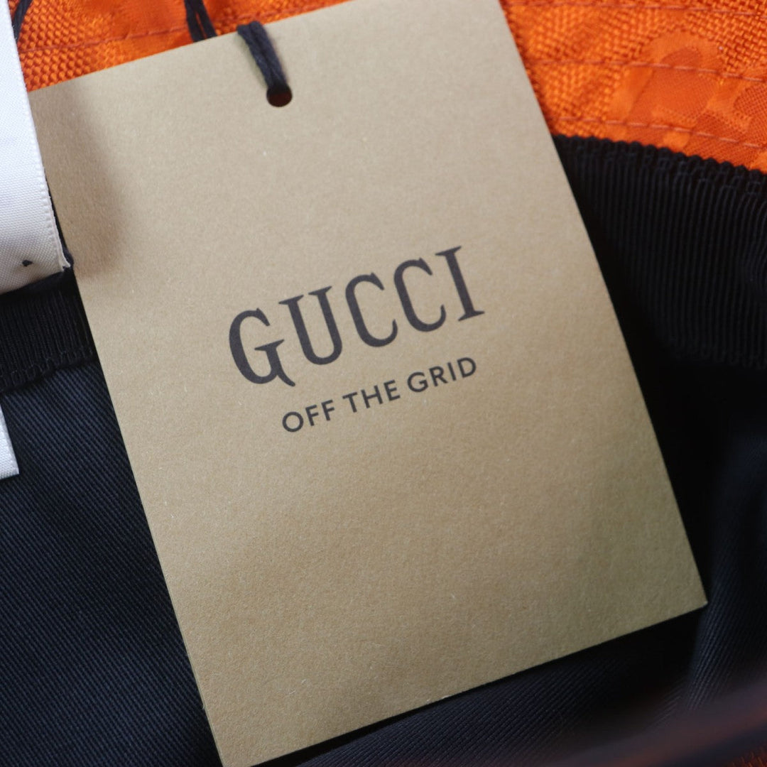 GUCCI hat 627115 Outer: 100% nylon, Lining: 100% cotton, Part: 50% rayon, Part: 50% cotton, Leather part: cowhide Orange black Off The Grid mens M Used Authentic