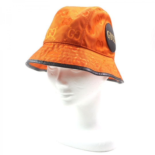 GUCCI hat 627115 Outer: 100% nylon, Lining: 100% cotton, Part: 50% rayon, Part: 50% cotton, Leather part: cowhide Orange black Off The Grid mens M Used Authentic