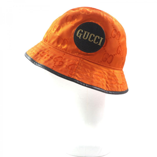 GUCCI hat 627115 Outer: 100% nylon, Lining: 100% cotton, Part: 50% rayon, Part: 50% cotton, Leather part: cowhide Orange black Off The Grid mens M Used Authentic