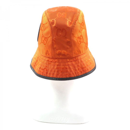 GUCCI hat 627115 Outer: 100% nylon, Lining: 100% cotton, Part: 50% rayon, Part: 50% cotton, Leather part: cowhide Orange black Off The Grid mens M Used Authentic