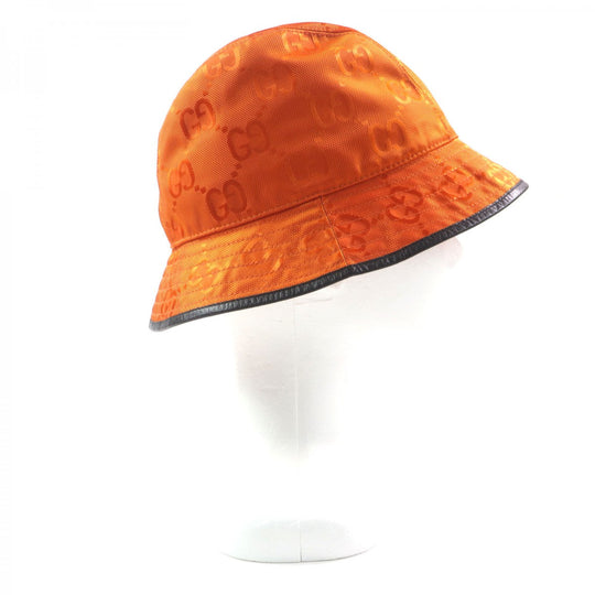 GUCCI hat 627115 Outer: 100% nylon, Lining: 100% cotton, Part: 50% rayon, Part: 50% cotton, Leather part: cowhide Orange black Off The Grid mens M Used Authentic