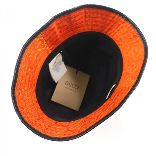 GUCCI hat 627115 Outer: 100% nylon, Lining: 100% cotton, Part: 50% rayon, Part: 50% cotton, Leather part: cowhide Orange black Off The Grid mens M Used Authentic