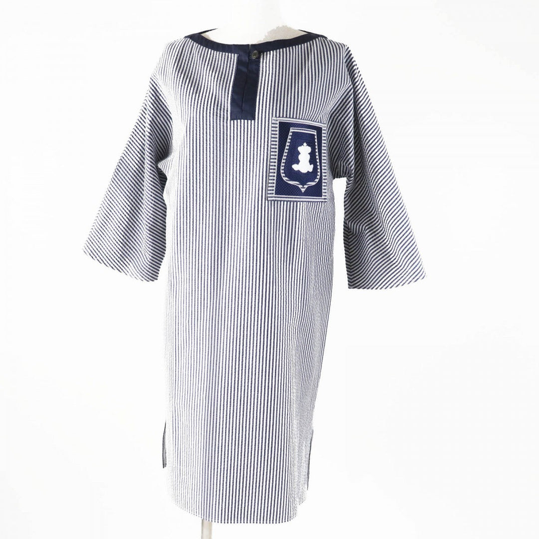 HERMES one piece cotton Navy white 34