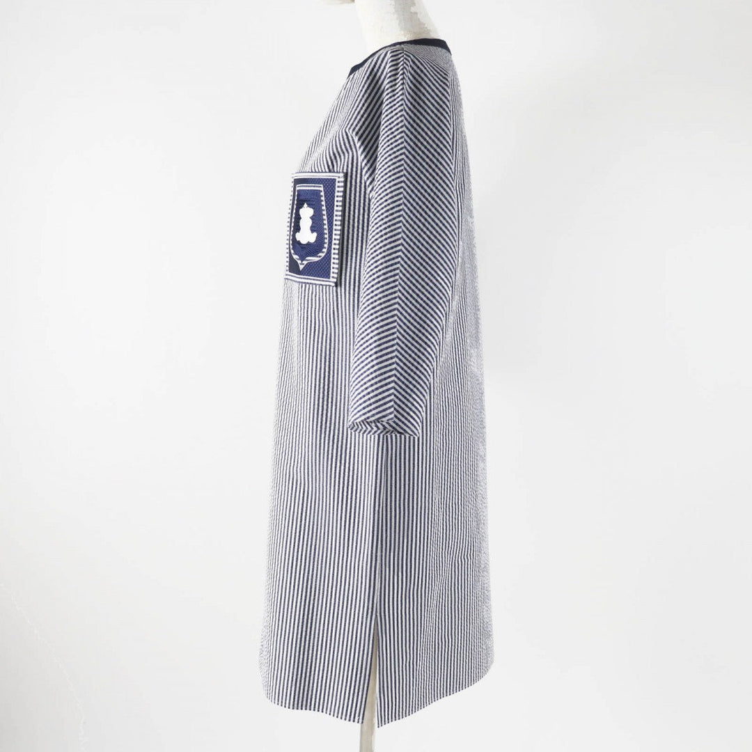 HERMES one piece cotton Navy white 34