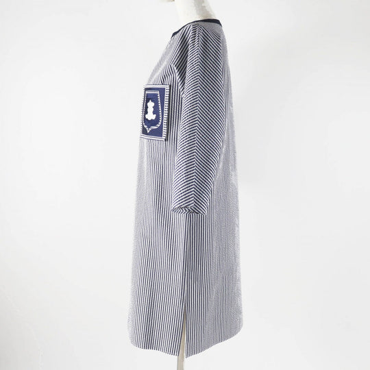 HERMES one piece cotton Navy white 34