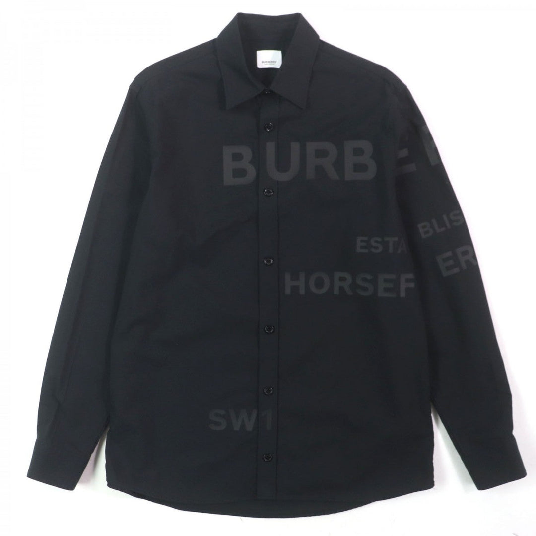 BURBERRY Long sleeve shirt 8029347 Main: 100% cotton black Horse ferry print mens S Used Authentic