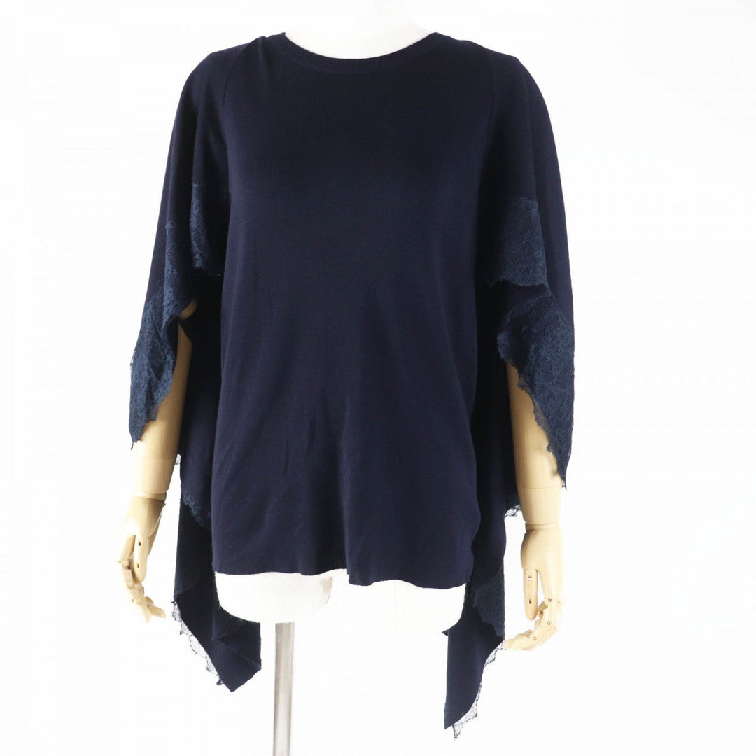 VALENTINO knit Main: 100% wool, Part: 100% silk Dark navy Women L Used Authentic