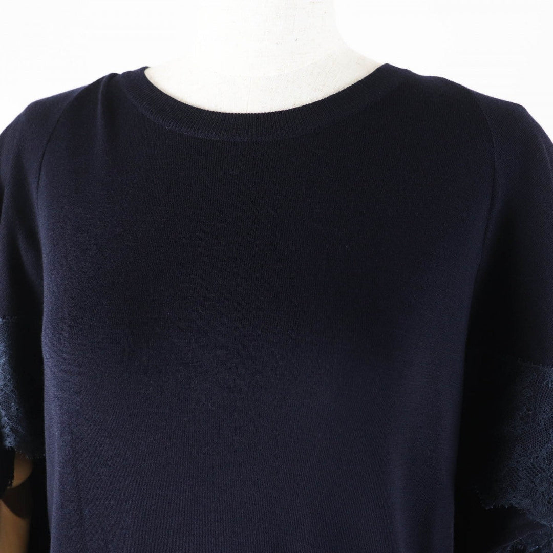 VALENTINO knit Main: 100% wool, Part: 100% silk Dark navy Women L Used Authentic