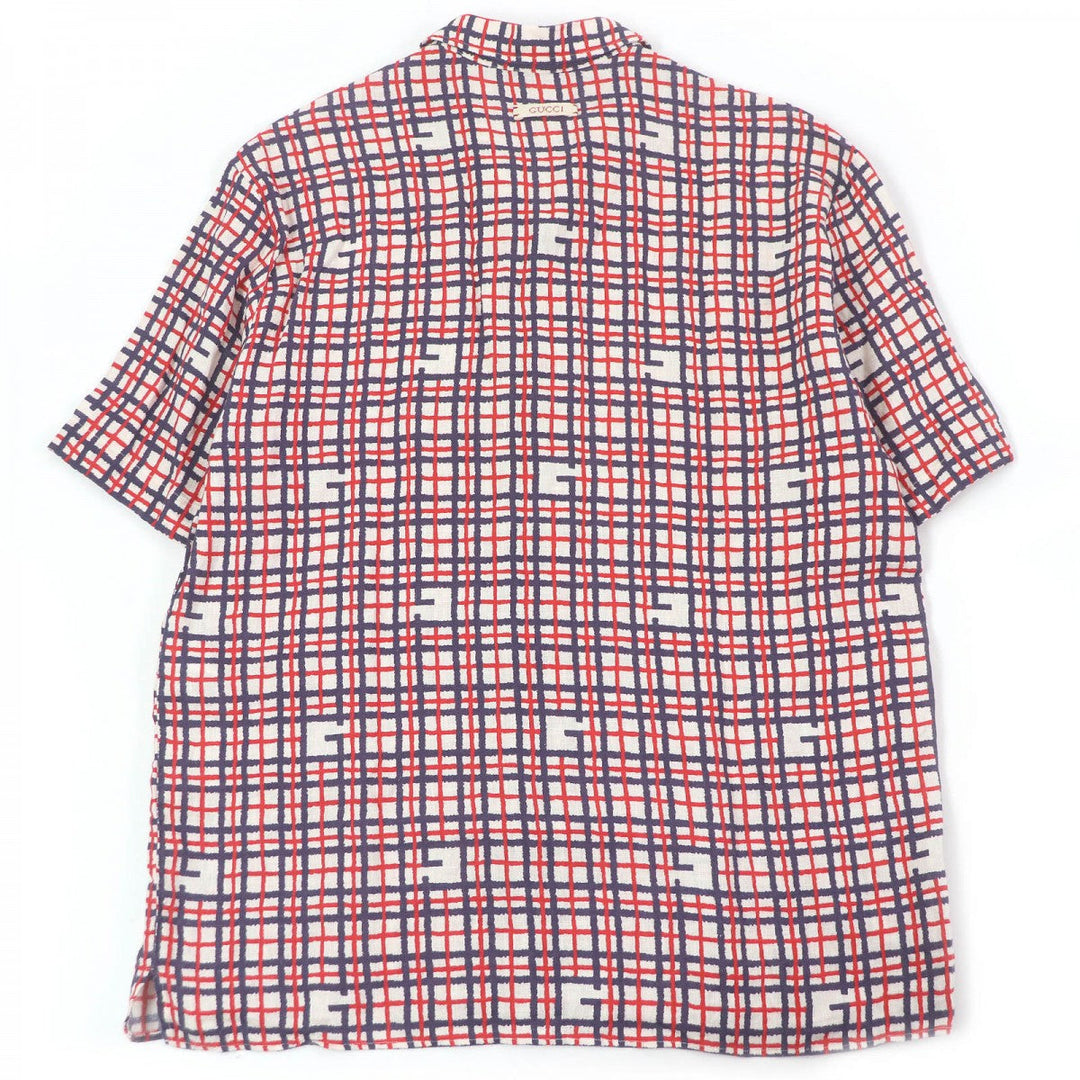 GUCCI Short sleeve shirt 742706 Main: 100% linen, some parts: 100% polyester Red navy mens 48 Used Authentic