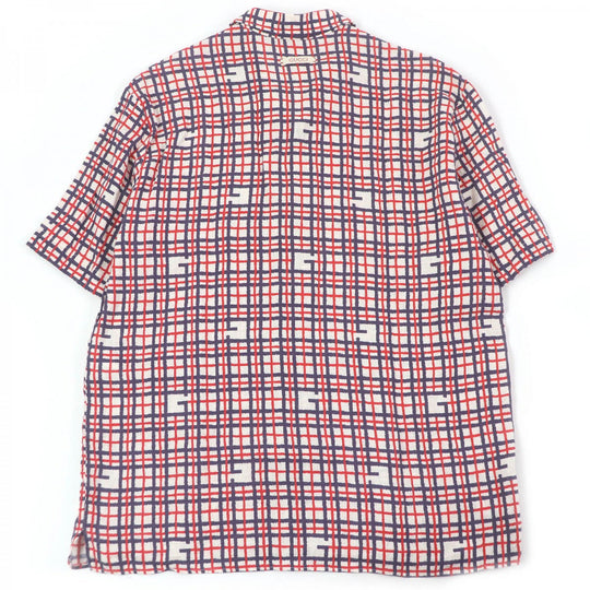 GUCCI Short sleeve shirt 742706 Main: 100% linen, some parts: 100% polyester Red navy mens 48 Used Authentic