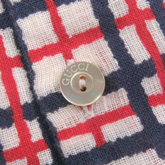 GUCCI Short sleeve shirt 742706 Main: 100% linen, some parts: 100% polyester Red navy mens 48 Used Authentic