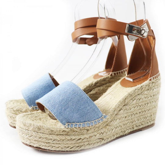 HERMES Sandals Main: Denim, Part: Leather Light Blue Natural TIVOLI Women 37 Used Authentic