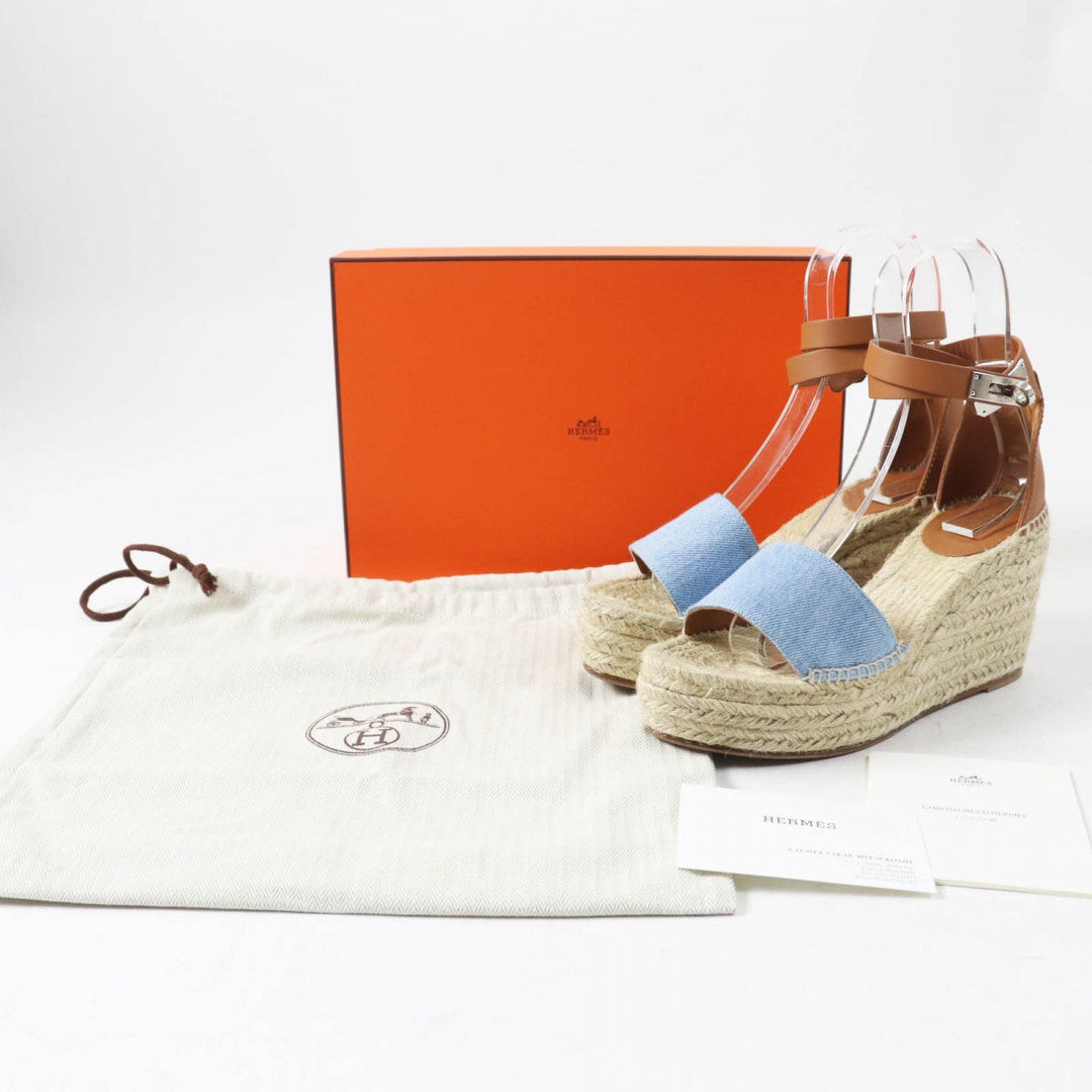 HERMES Sandals Main: Denim, Part: Leather Light Blue Natural TIVOLI Women 37 Used Authentic