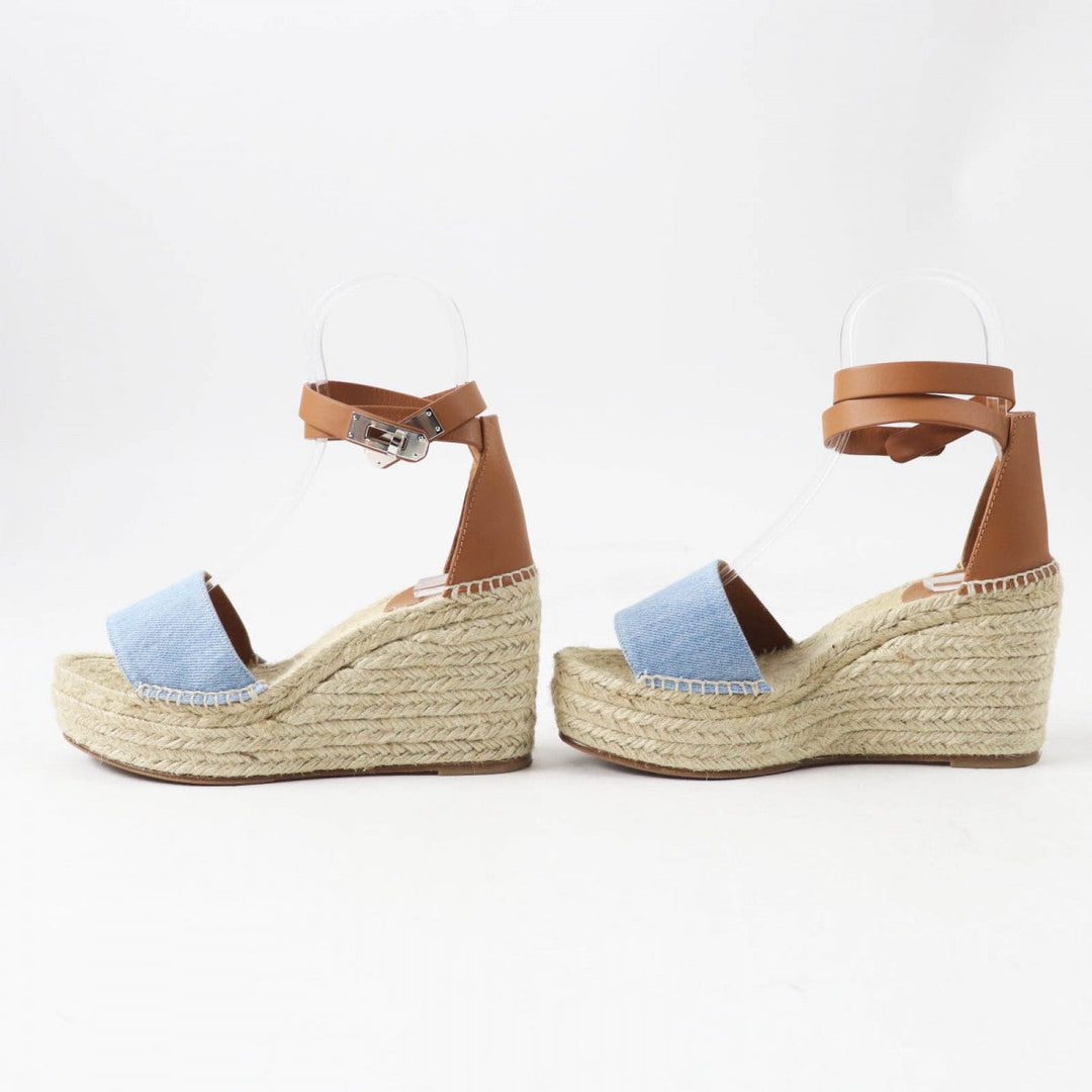 HERMES Sandals Main: Denim, Part: Leather Light Blue Natural TIVOLI Women 37 Used Authentic